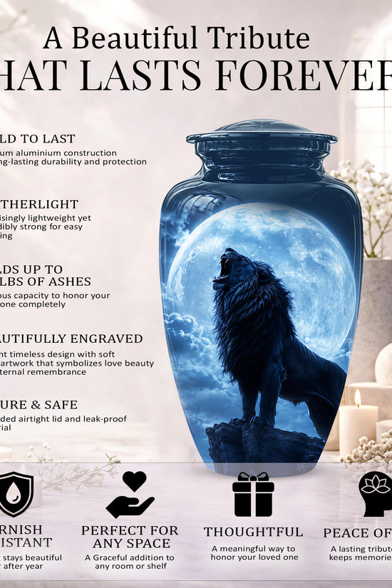 Roaring Lion Cremation Urn - Handcrafted Personalized Urns For Ashes