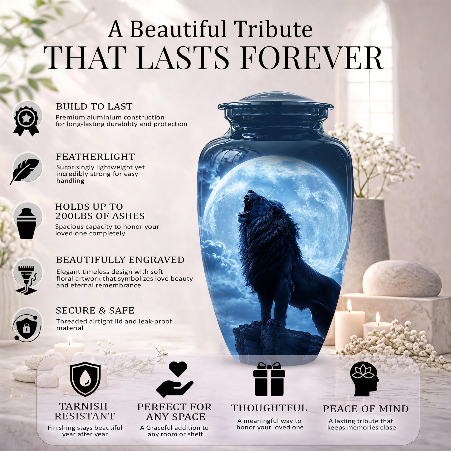 Roaring Lion Cremation Urn - Handcrafted Personalized Urns For Ashes