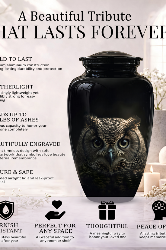 Owl Cremation Urns For Human Ashes - Black Burial Urns For Dad