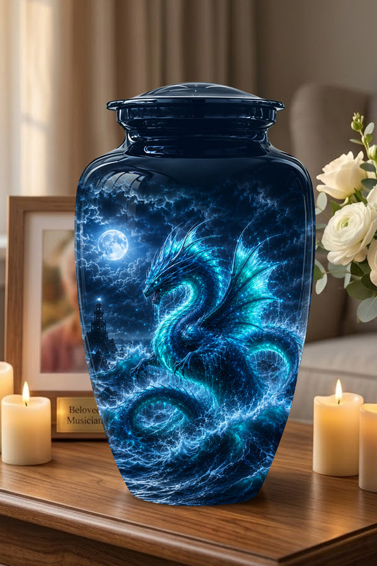 Mystical Blue Dragon Cremation Urn - Custom Handmade Burial Urns