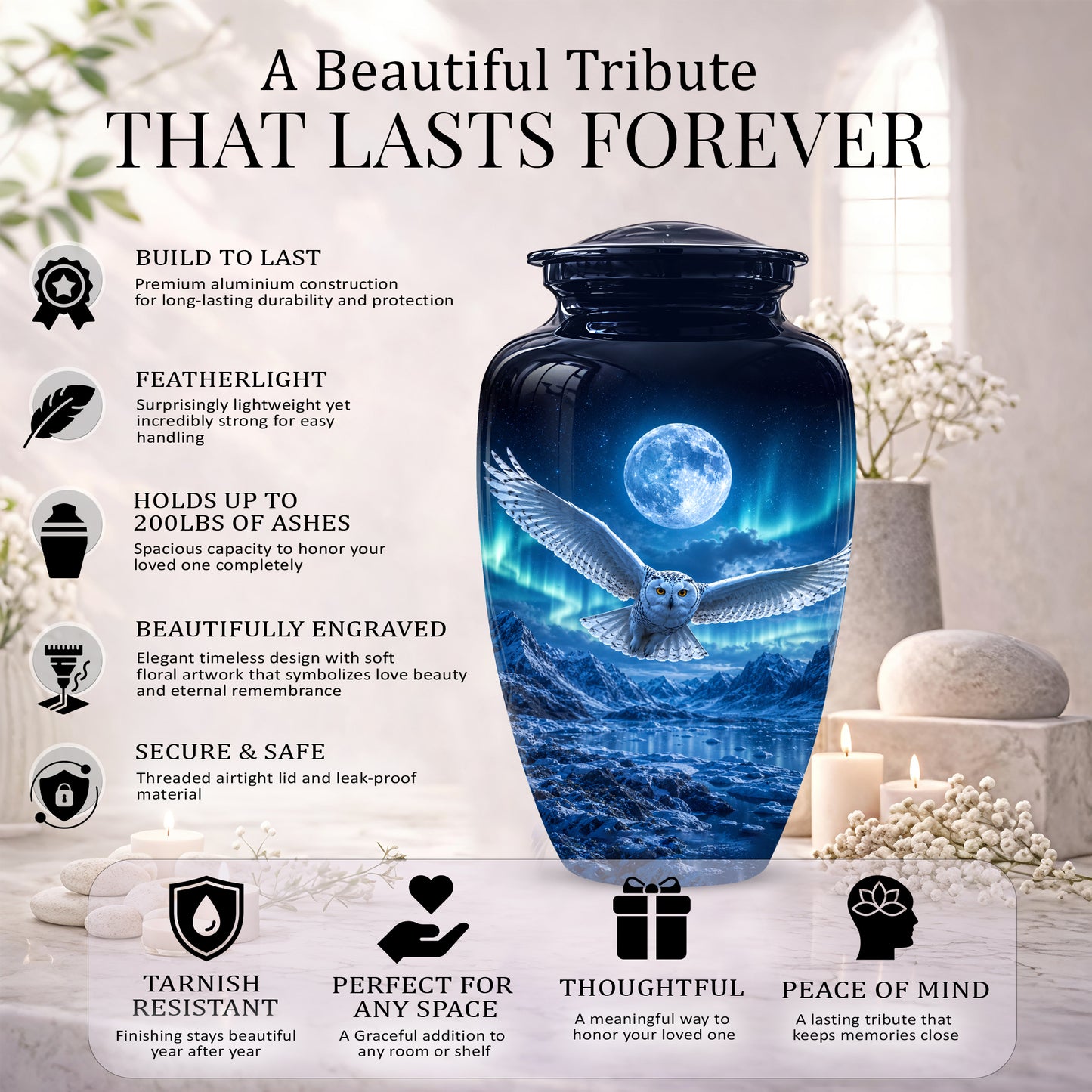 Flying Owl Memorial Urn - Night Owl Cremation Urns For Human Ashes