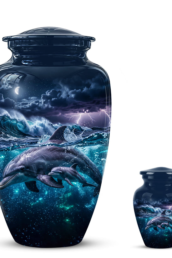 Dolphin Cremation Urn for Ashes –  Beautiful Ocean Storm Memorial Art