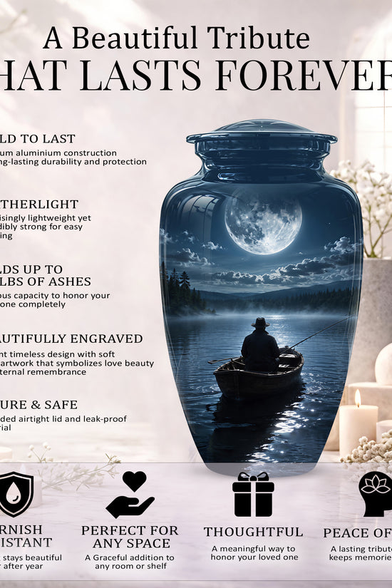 Fishing Memorial Urn - Affordable Night Fishing Themed Urns For Ashes