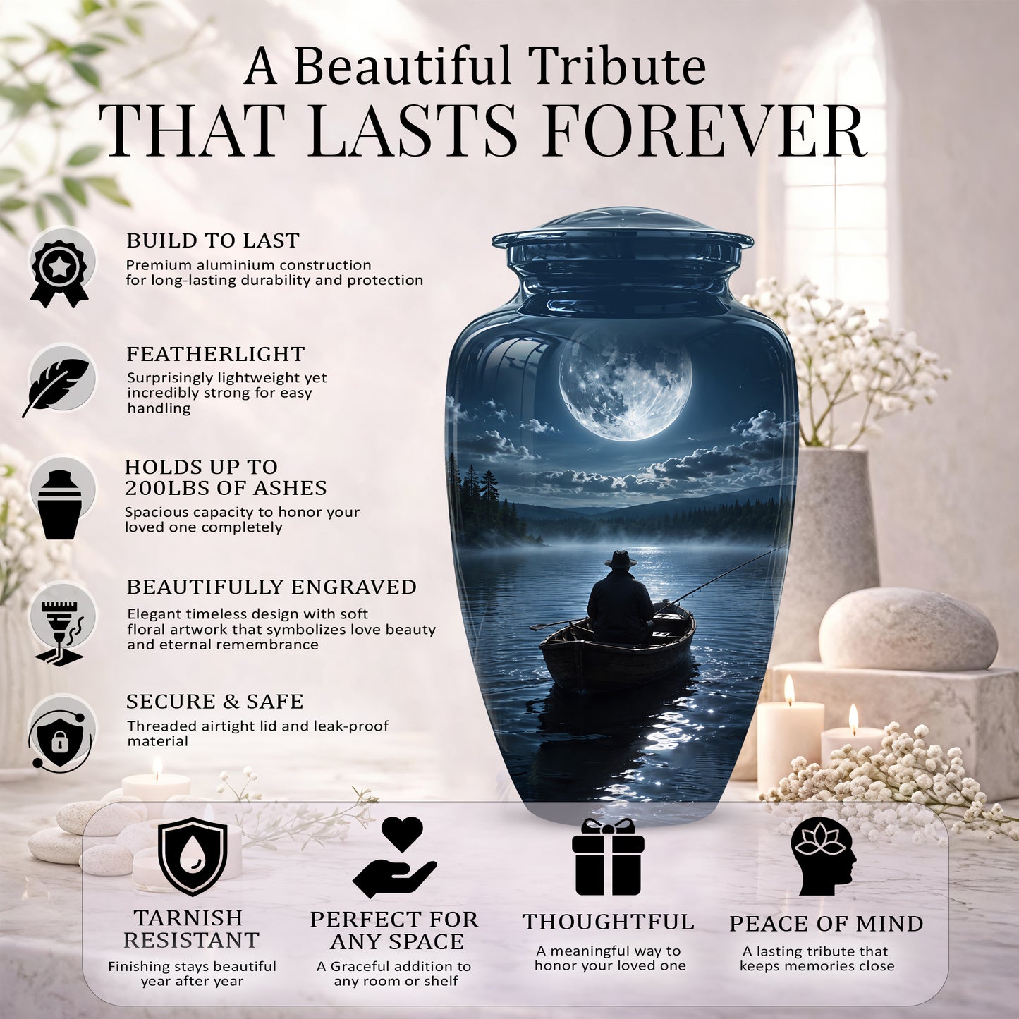 Fishing Memorial Urn - Affordable Night Fishing Themed Urns For Ashes