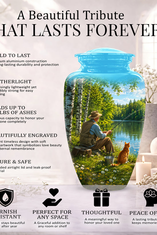 Fisherman With Cat - Artistic Fishing Memorial Urns For Men & Women