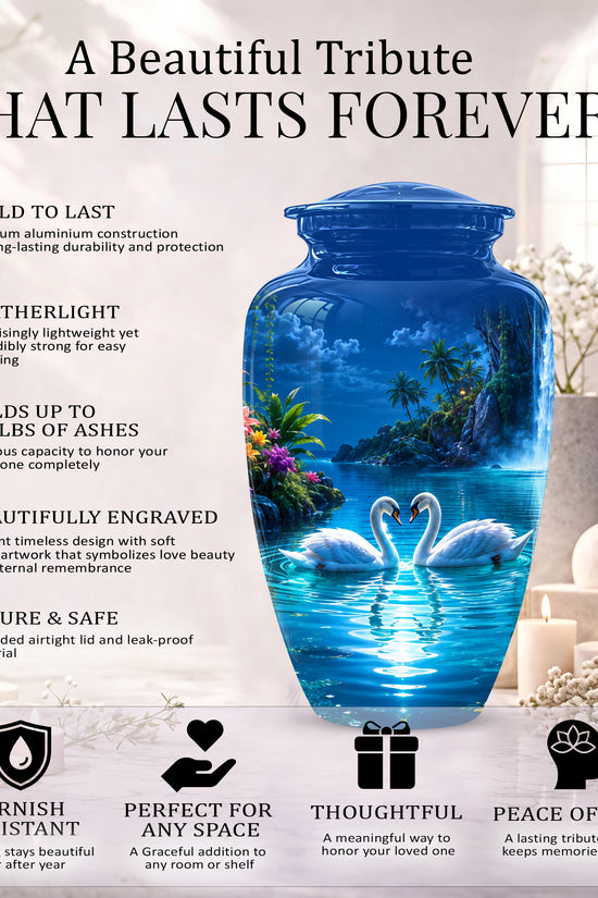 White Couple Swan Urn - Beautiful Memorial Keep Urns For Loved Ones
