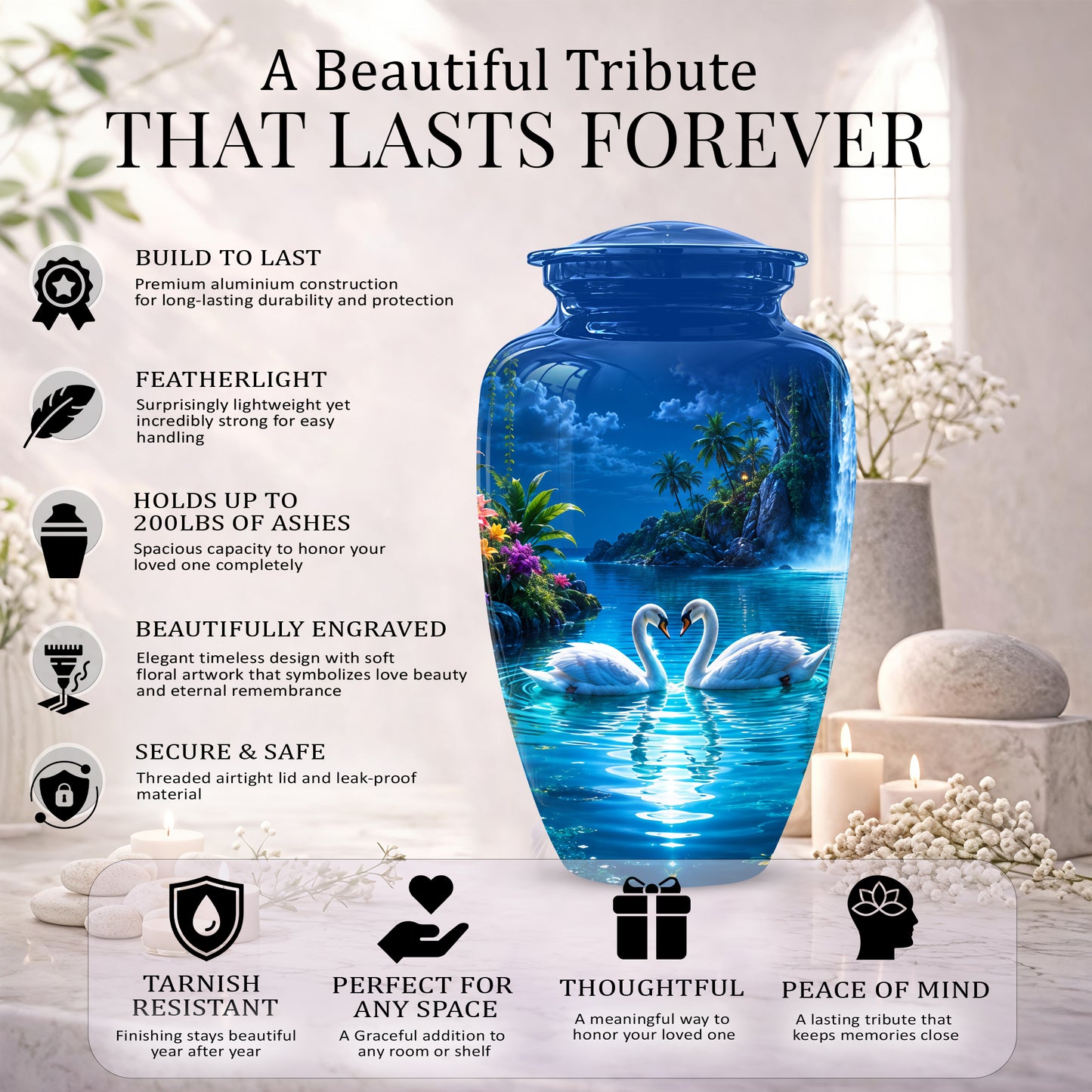 White Couple Swan Urn - Beautiful Memorial Keep Urns For Loved Ones
