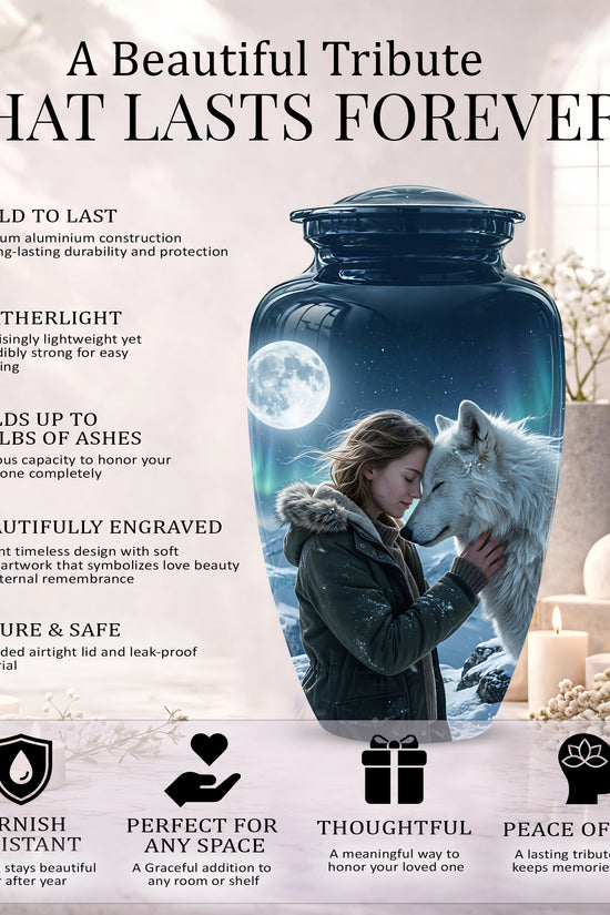 White Wolf Memorial Urn for Ashes - Custom Engraved Urns For Human