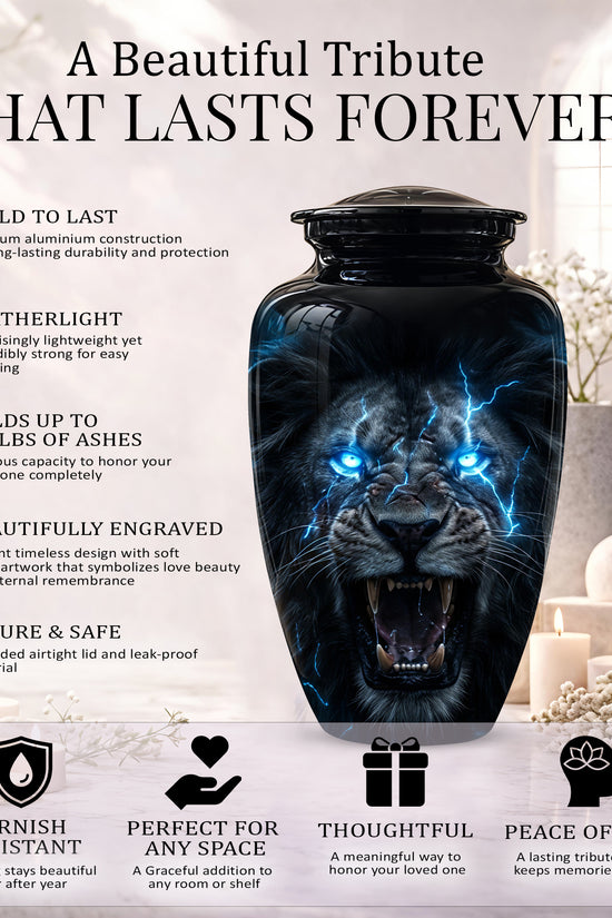 Black Lion Memorial Urns - Custom Handmade Burial Urns For Human Ashes