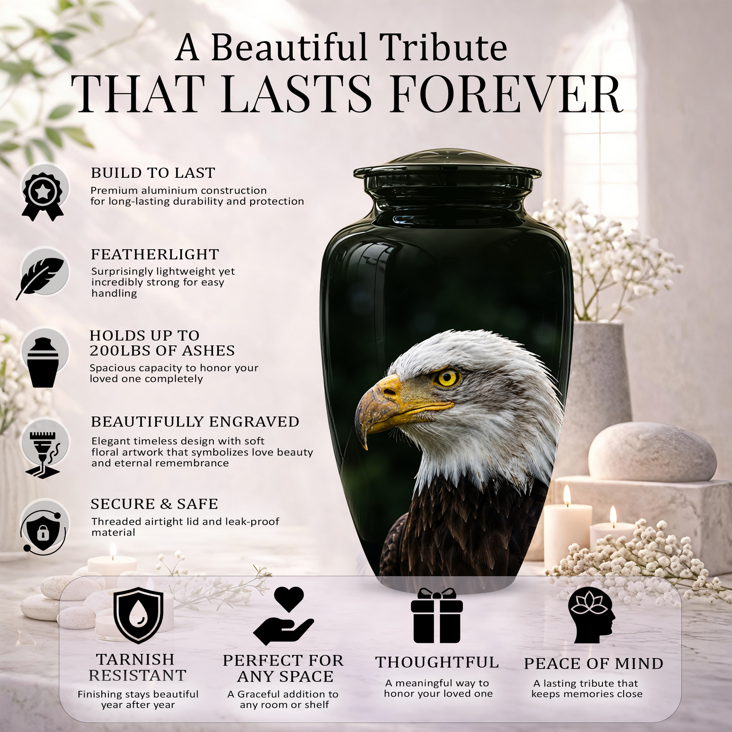 Patriotic Eagle Cremation Urn - Black Memorial Father Urns For Ashes