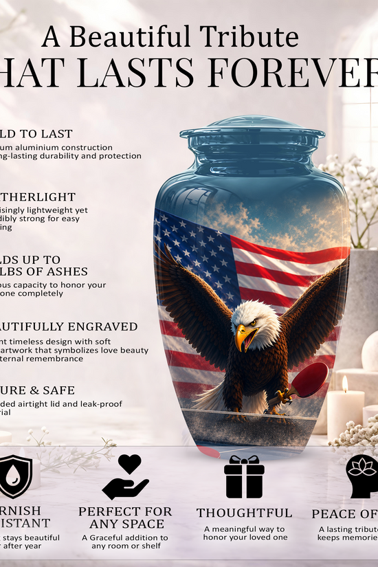 Flying Eagle With American Flag Urn - Patriotic Funeral Memorial Urns