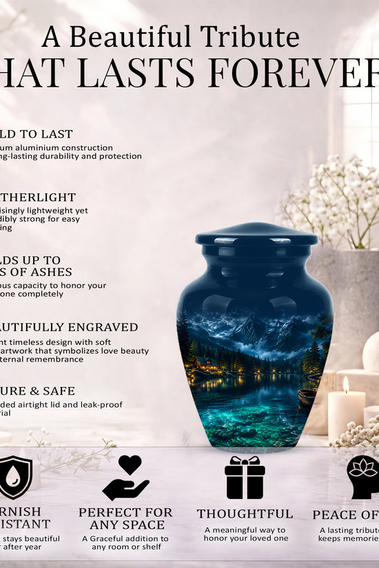 Mountain Lake Cremation Urn - Night Landscape Urns For Human Ashes