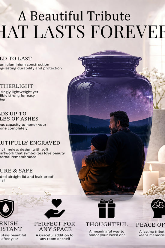 Father & Son Love Cremation Urn - Mountain Night Scenic Urns For Dad