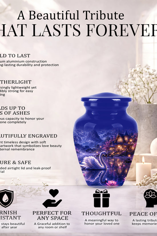 White Swan Cremation Urn - Night Landscape Funeral Urns For Human Ashes