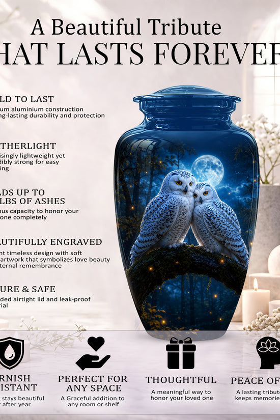 Snowy Owls Cremation Urn - Moonlight Owl Funeral Urns For Human Ashes