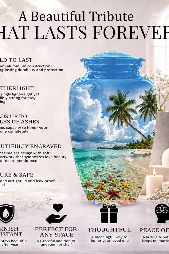 Beach Themed Burial Urn - Blue Sky Memorial Urns For Human Ashes