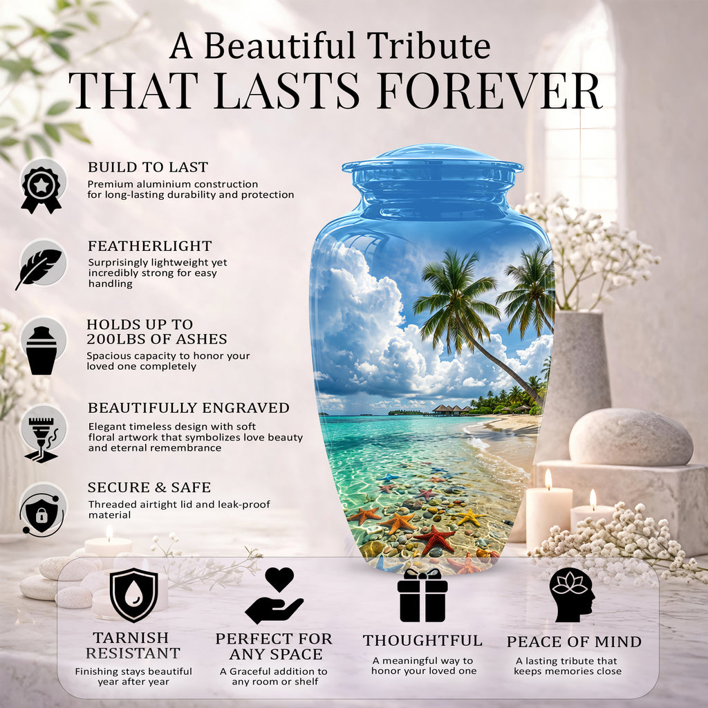 Beach Themed Burial Urn - Blue Sky Memorial Urns For Human Ashes