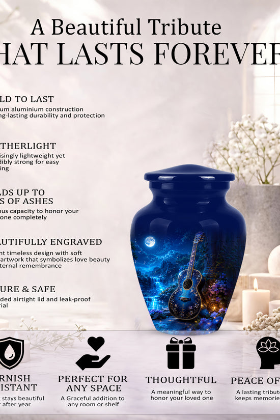 Blue Guitar Moonlight Urn - Beautiful Artistic Urns For Music Lovers