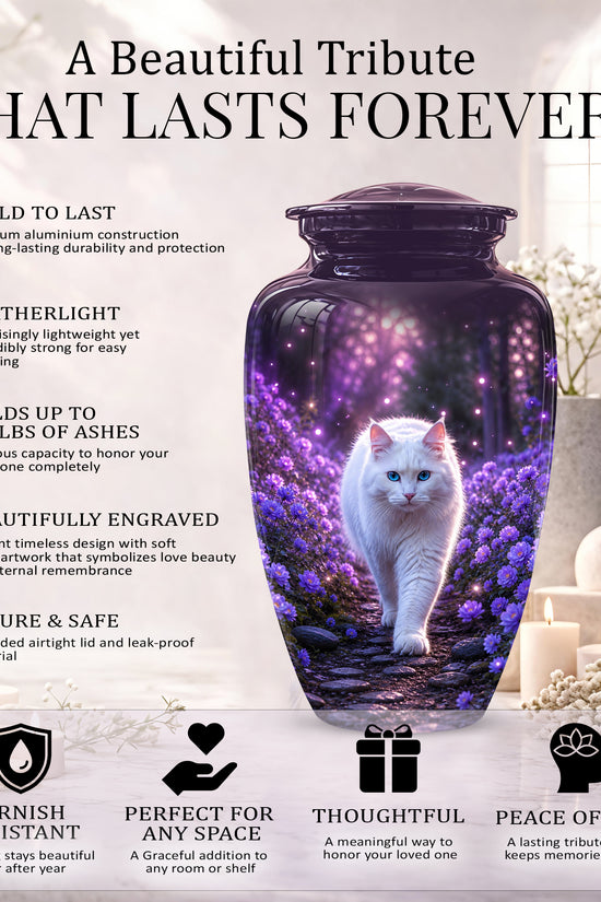 White Cat Cremation Urn - Personalized Burial Urns For Pet Ashes