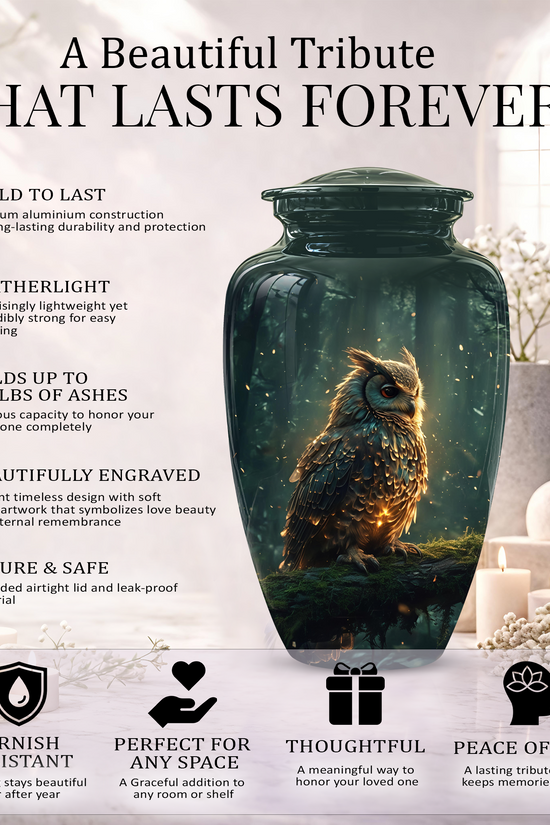 Mystical Owl Cremation Urn - Green Burial Urns For Human Ashes