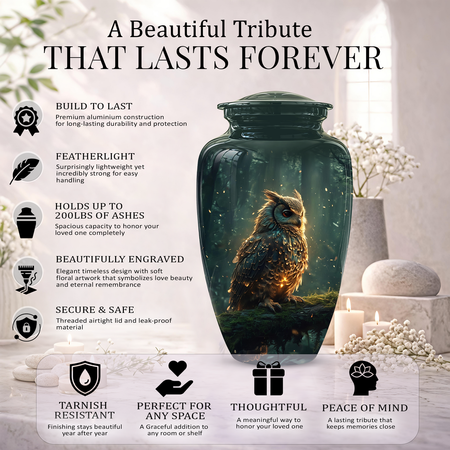 Mystical Owl Cremation Urn - Green Burial Urns For Human Ashes