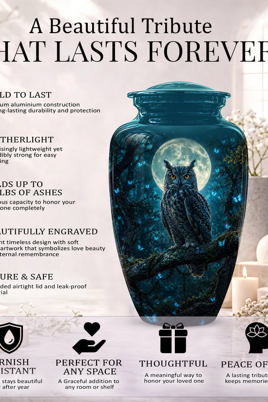Majestic Horned Owl Burial Urn - Moonlight Owl Funeral Urns For Ashes