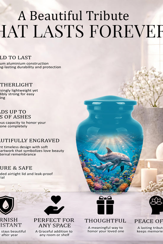Baby Dolphin With Mother - Beautiful Artistic Urn To Tribute Mom Ashes