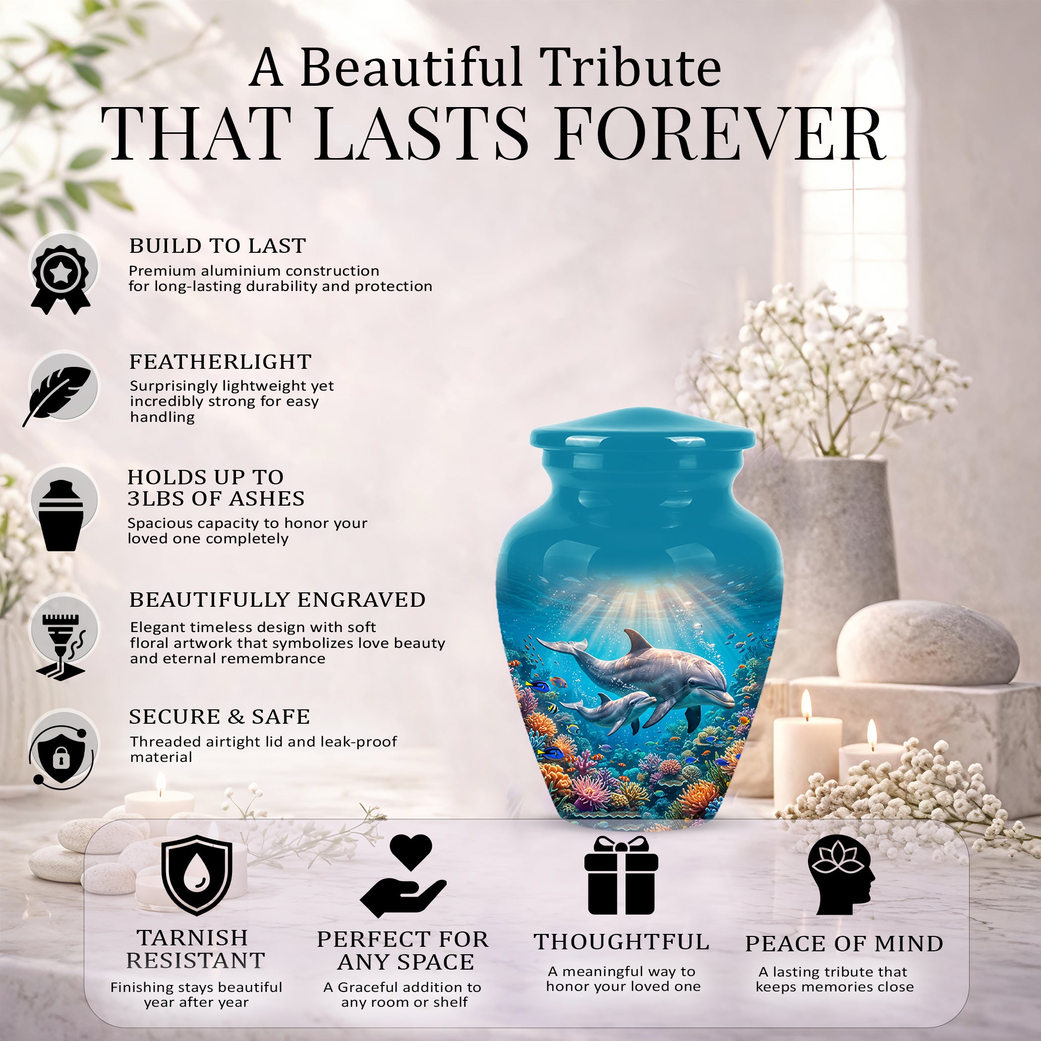 Baby Dolphin With Mother - Beautiful Artistic Urn To Tribute Mom Ashes