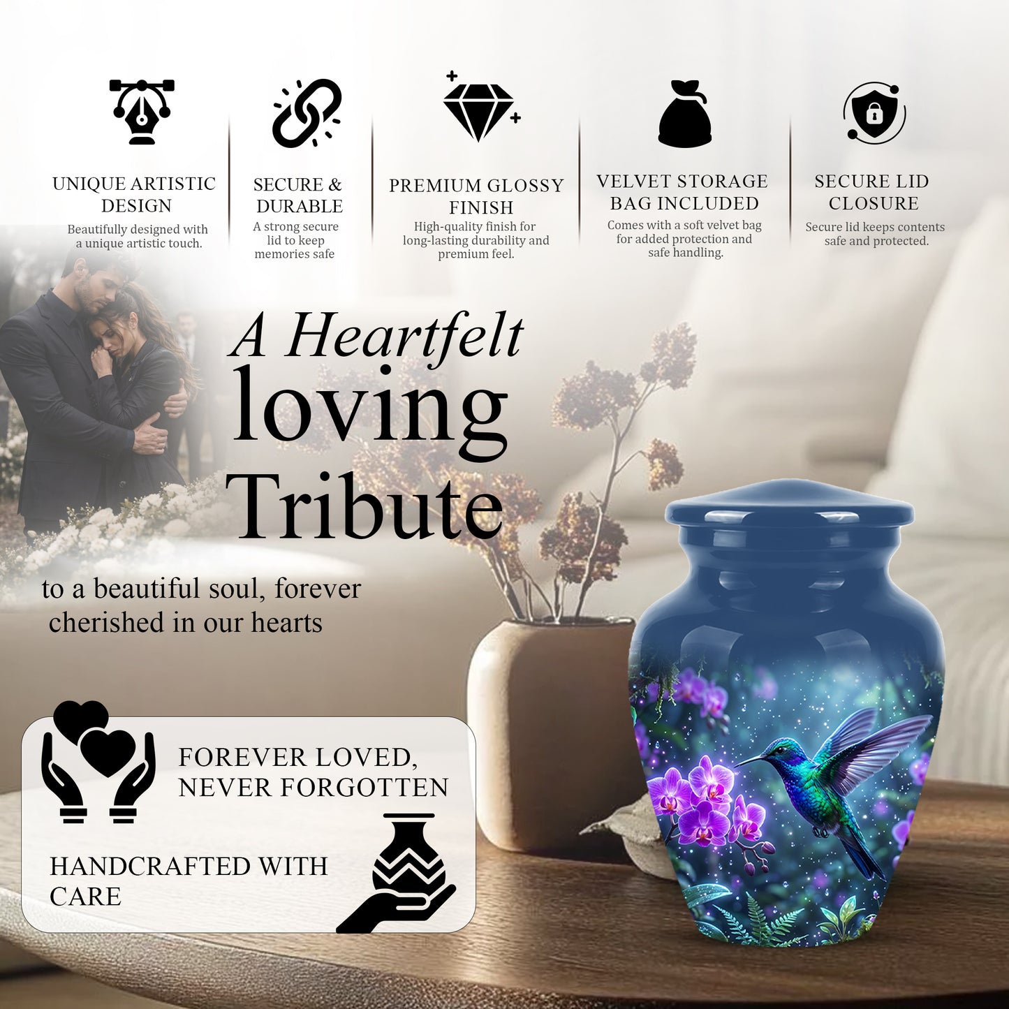 Celestial Hummingbird Cremation Urn - Beautiful Memorial Urns For Ashes