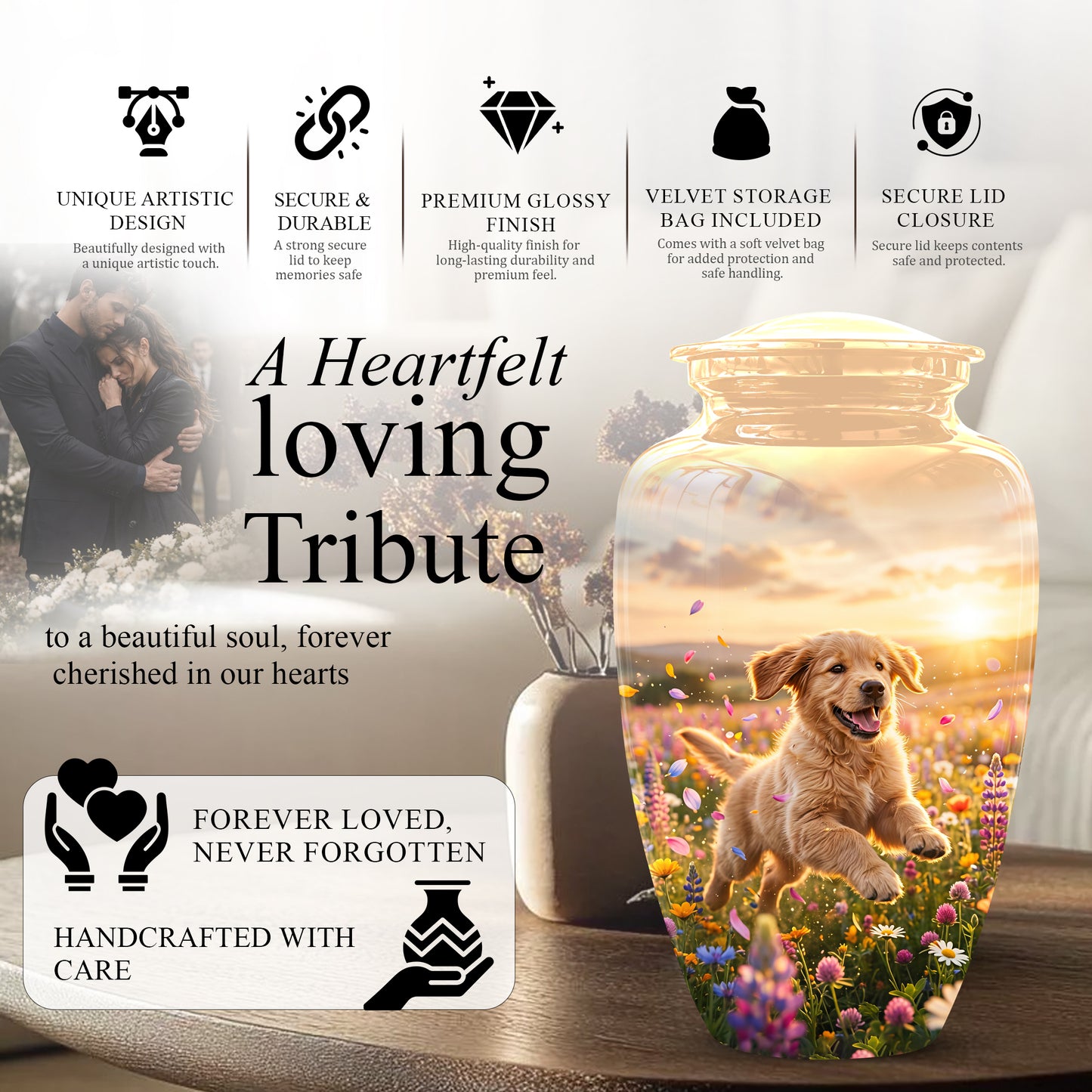Playing Puppy Cremation Urn - Custom Memorial Urns For Pet Dog Ashes