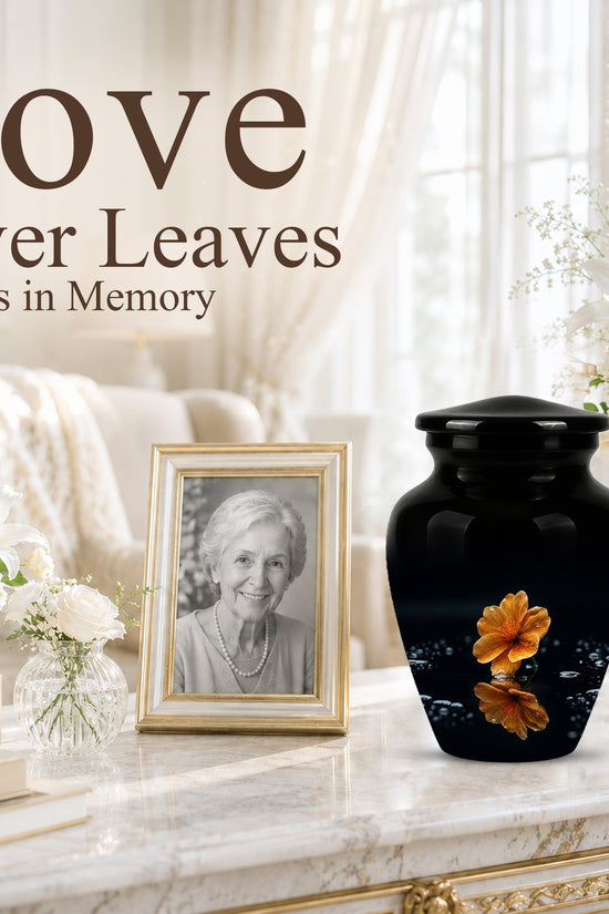 Decorative Yellow Flower Themed Urn - Decorative Black Urns For Ashes