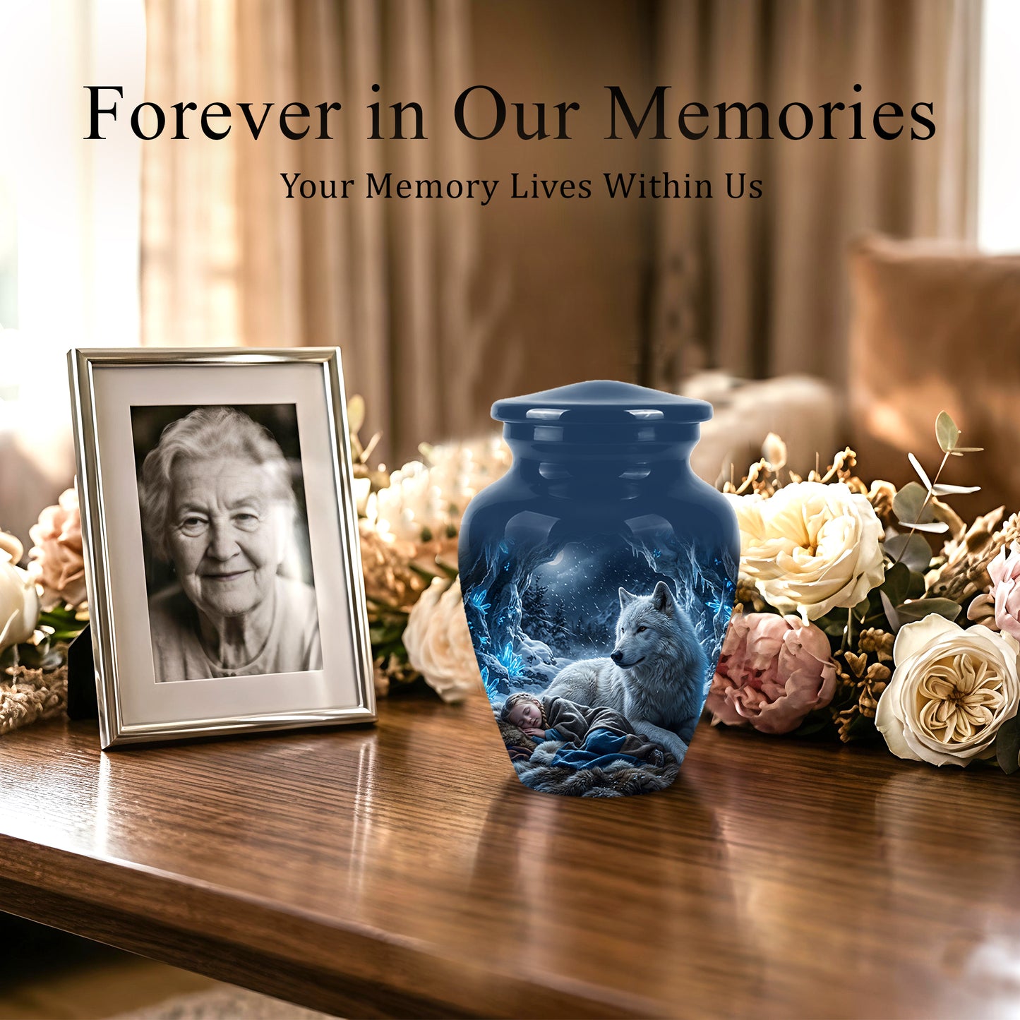 White Wolf With Girl Urn - Custom Memorial Urns For Men & Women Ashes