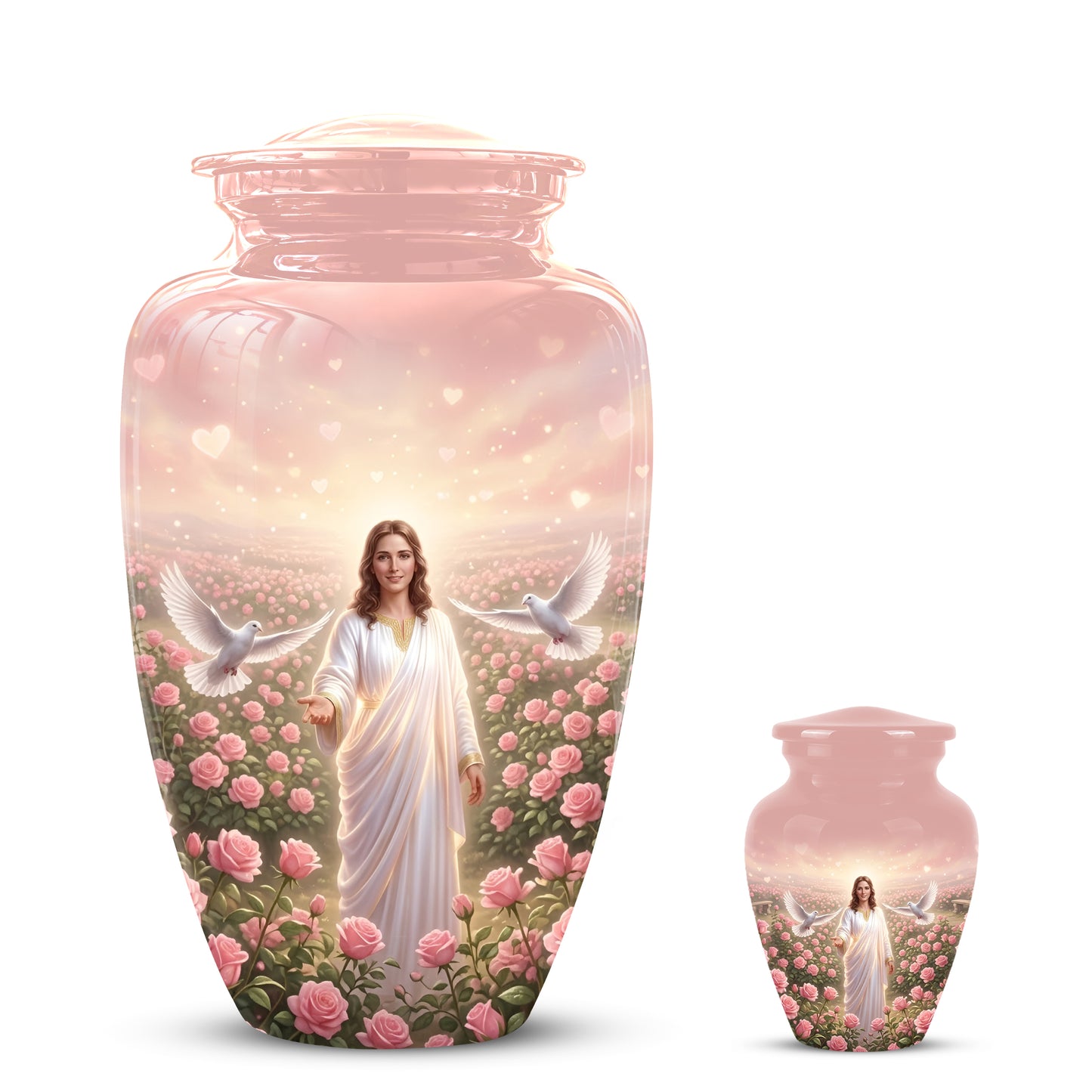 Jesus Christ And Roses Cremation Urn - Dove Memorial Urn For Ashes