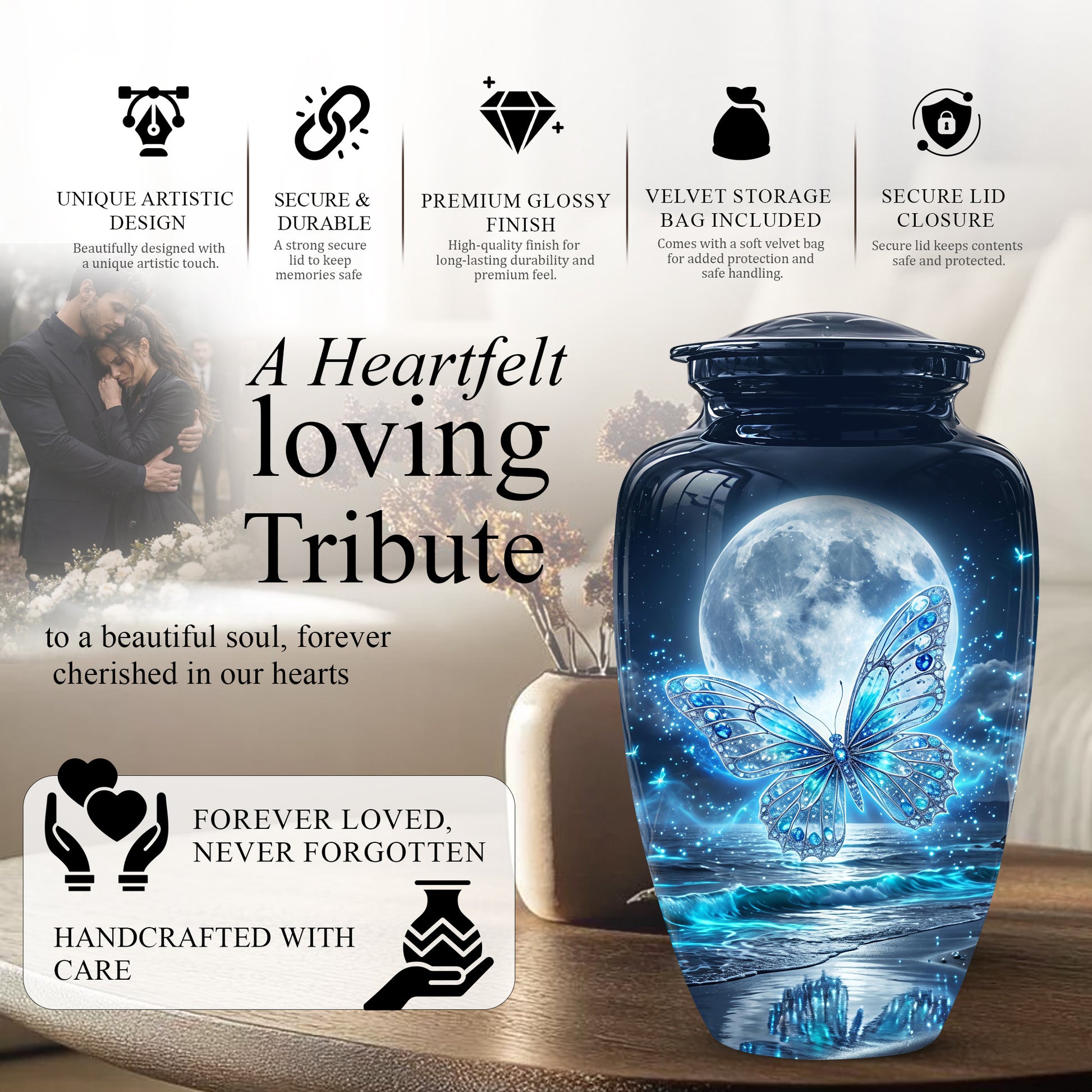 Beautiful Butterfly Burial Urn - Custom Memorial Urns For Women Ashes