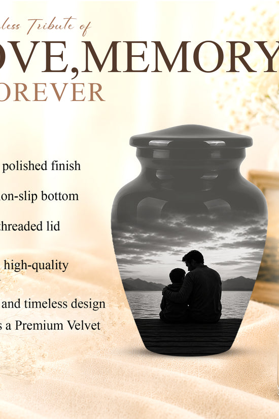 Handcrafted Father Memorial Urn - Black Personalized Urn For Dad Ashes