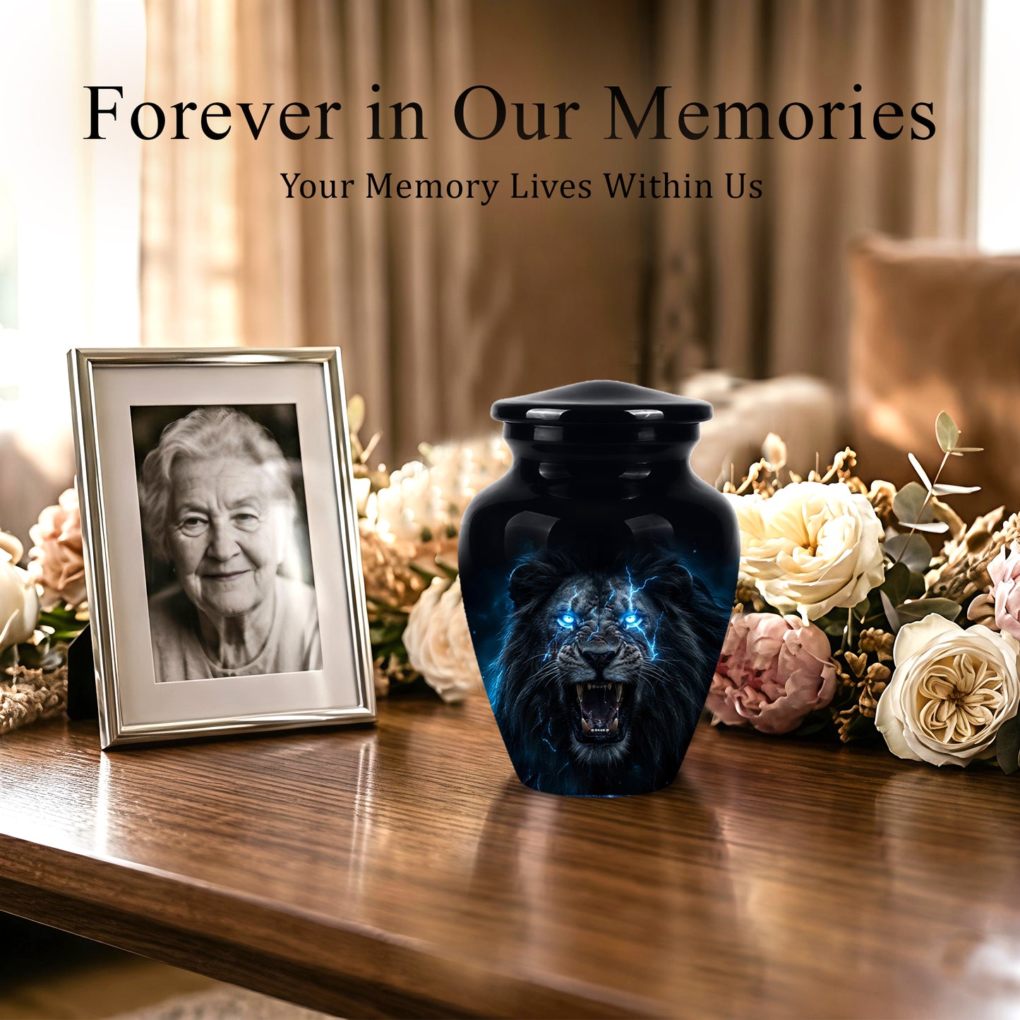 Black Lion Memorial Urns - Custom Handmade Burial Urns For Human Ashes