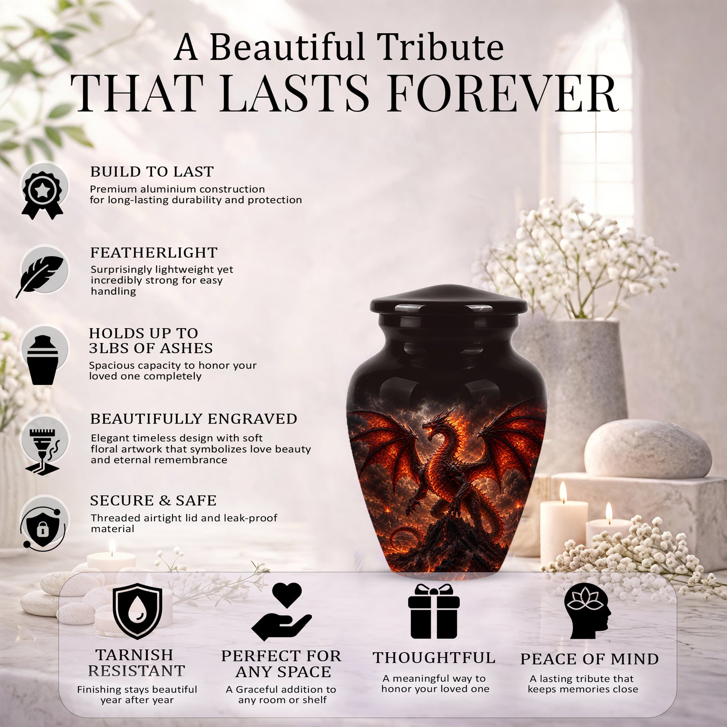 Dragon Fire Cremation Urn - Mythical Dragon Urn For Men & Women Ashes