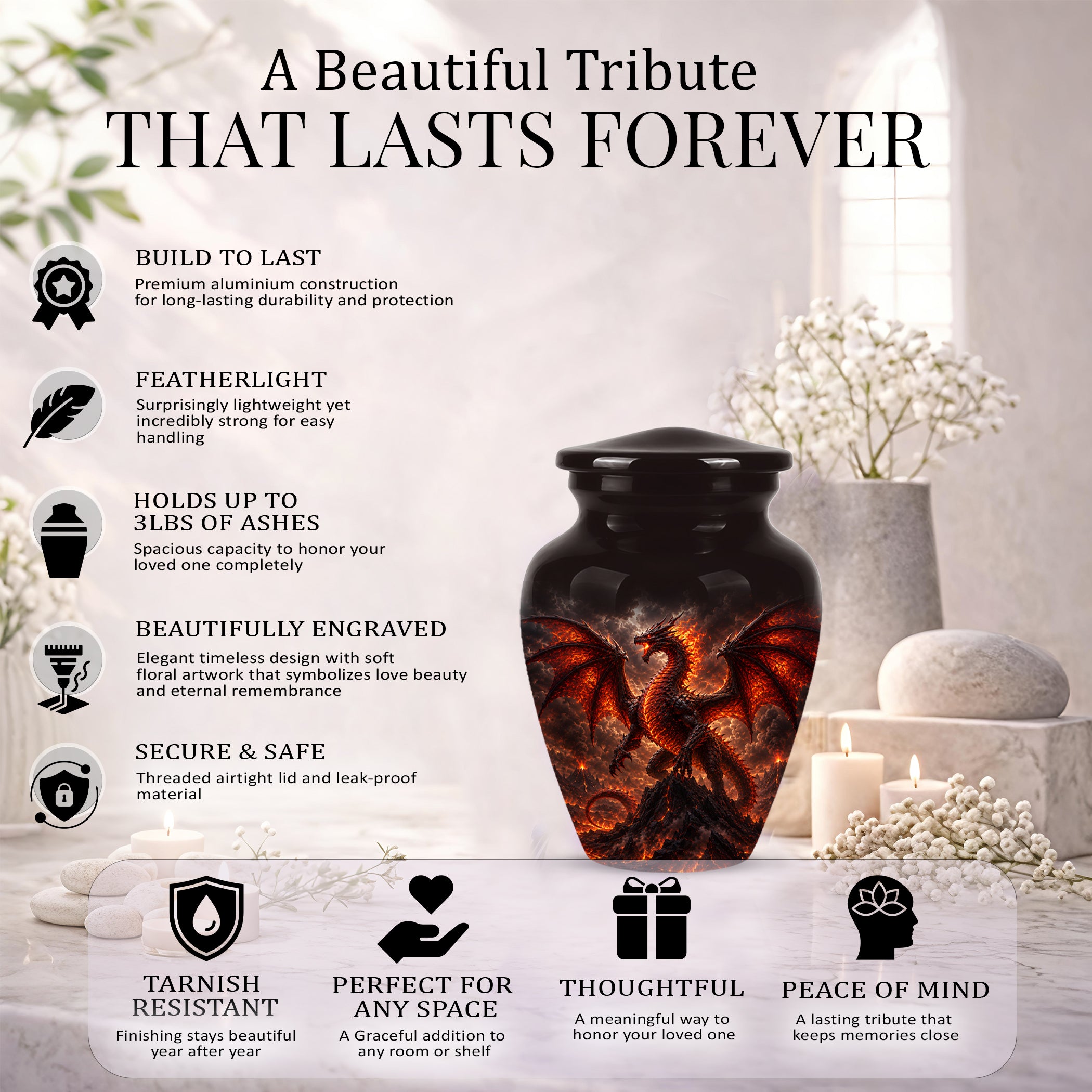 Dragon Fire Cremation Urn - Mythical Dragon Urn For Men & Women Ashes