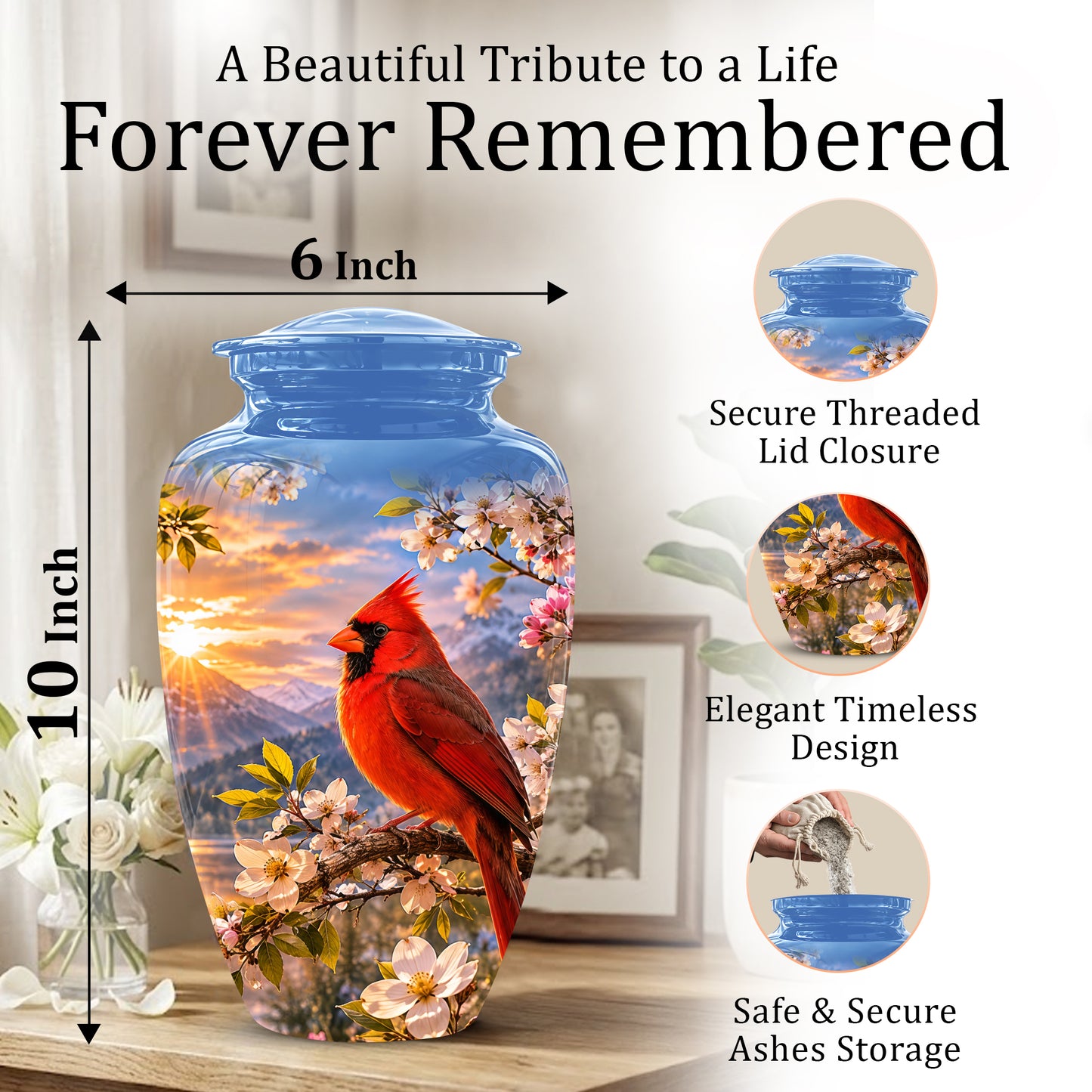 Red Cardinal Bird Cremation Urns - Beautiful Memorial Urns For Ashes