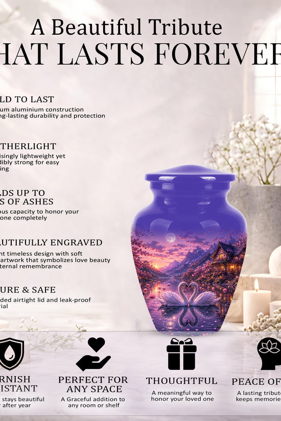 Couple Swan Cremation Urn - Purple Memorial Urns For Loved Ones Ashes