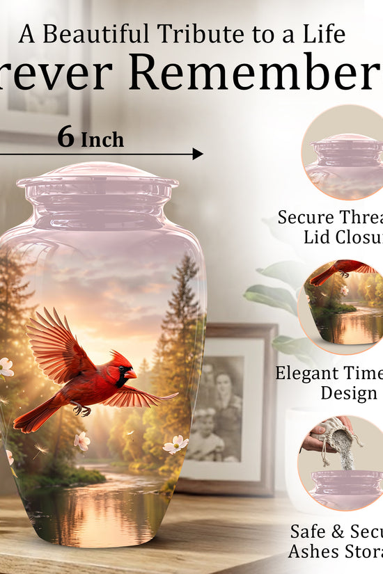 Red Flying Cardinal Bird - Personalized Memorial Urn For Human Ashes