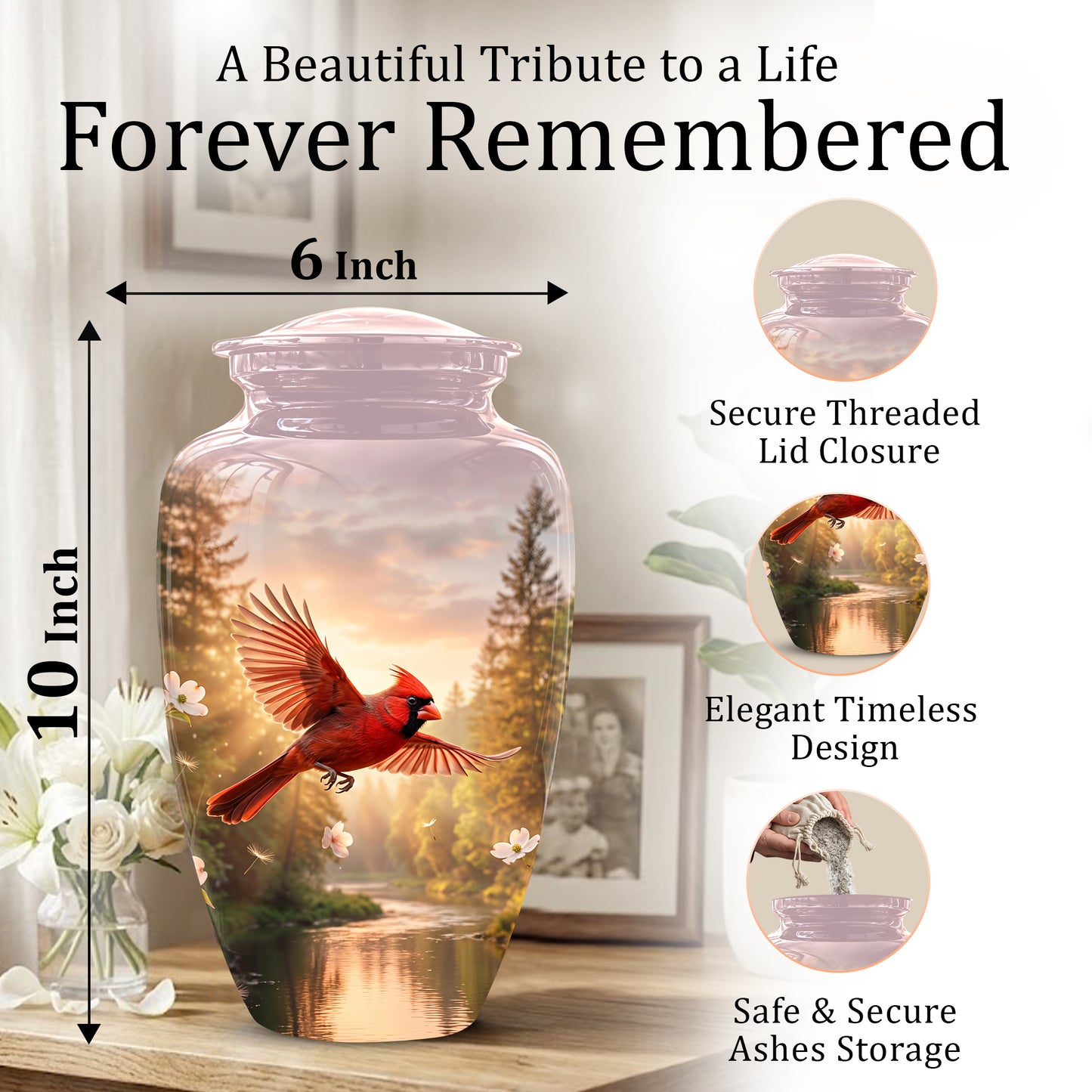 Red Flying Cardinal Bird - Personalized Memorial Urn For Human Ashes