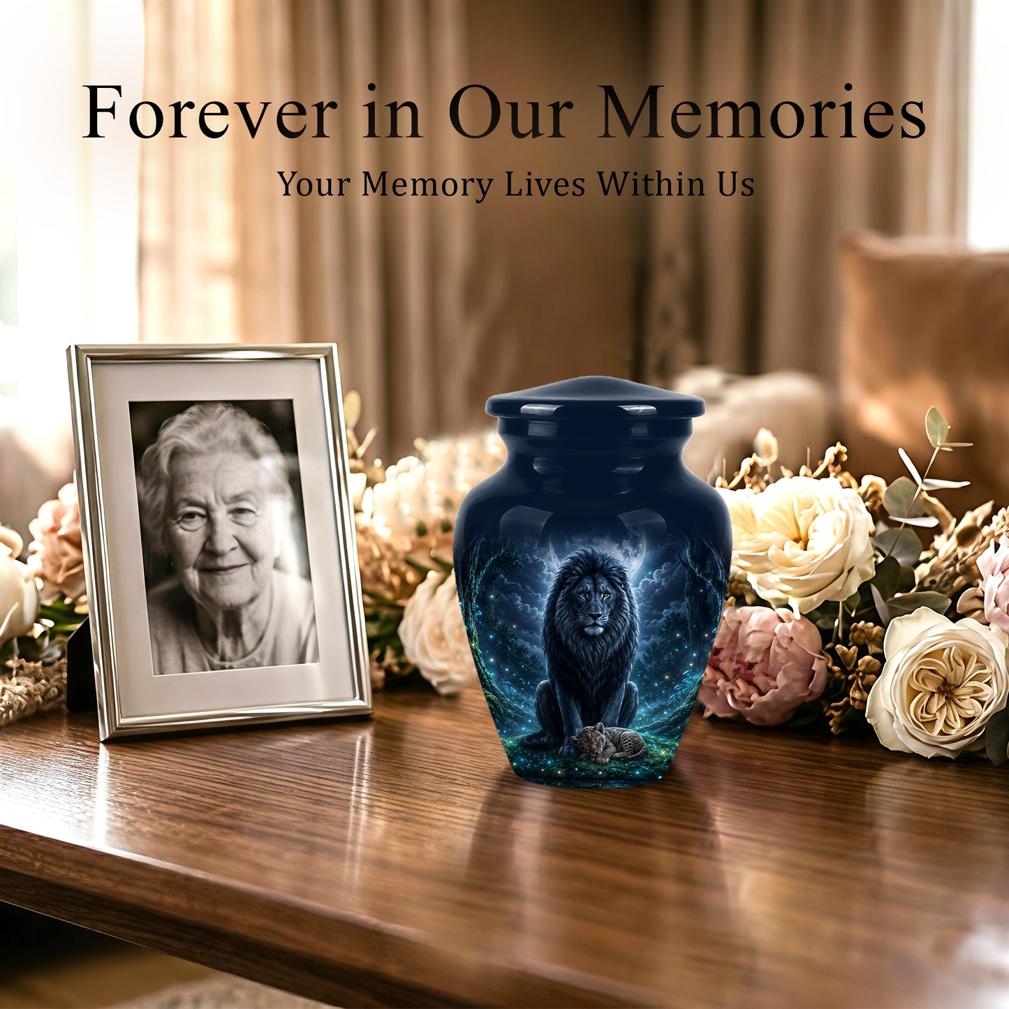 Lion And Moon Memorial Urn - Lion Adult Male Funeral Urns For Ashes