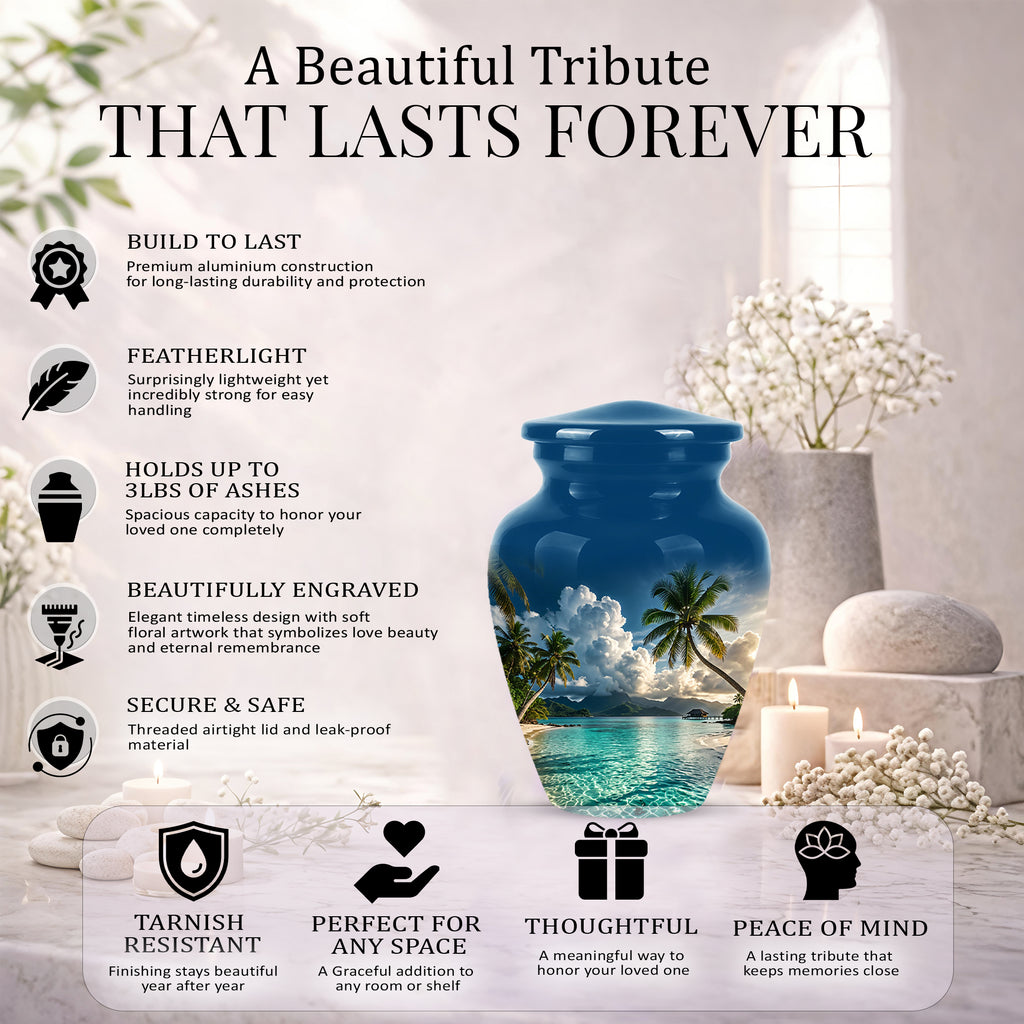 Tropical Beach Cremation Urn - Custom Memorial Urns For Women Ashes