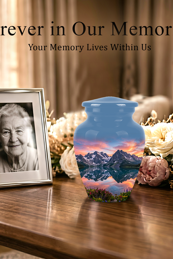 Mountain Lake Burial Urns - Sunset Scenic Cremation Urns For Nature Lovers