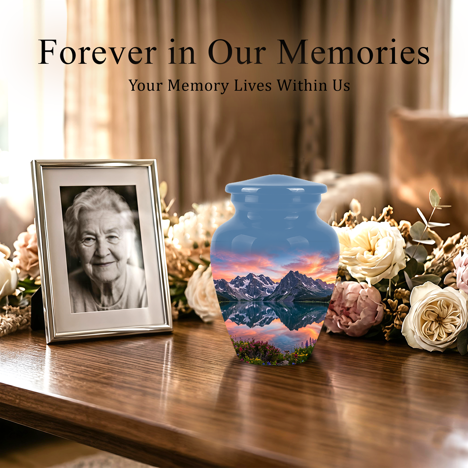 Mountain Lake Burial Urns - Sunset Scenic Cremation Urns For Nature Lovers