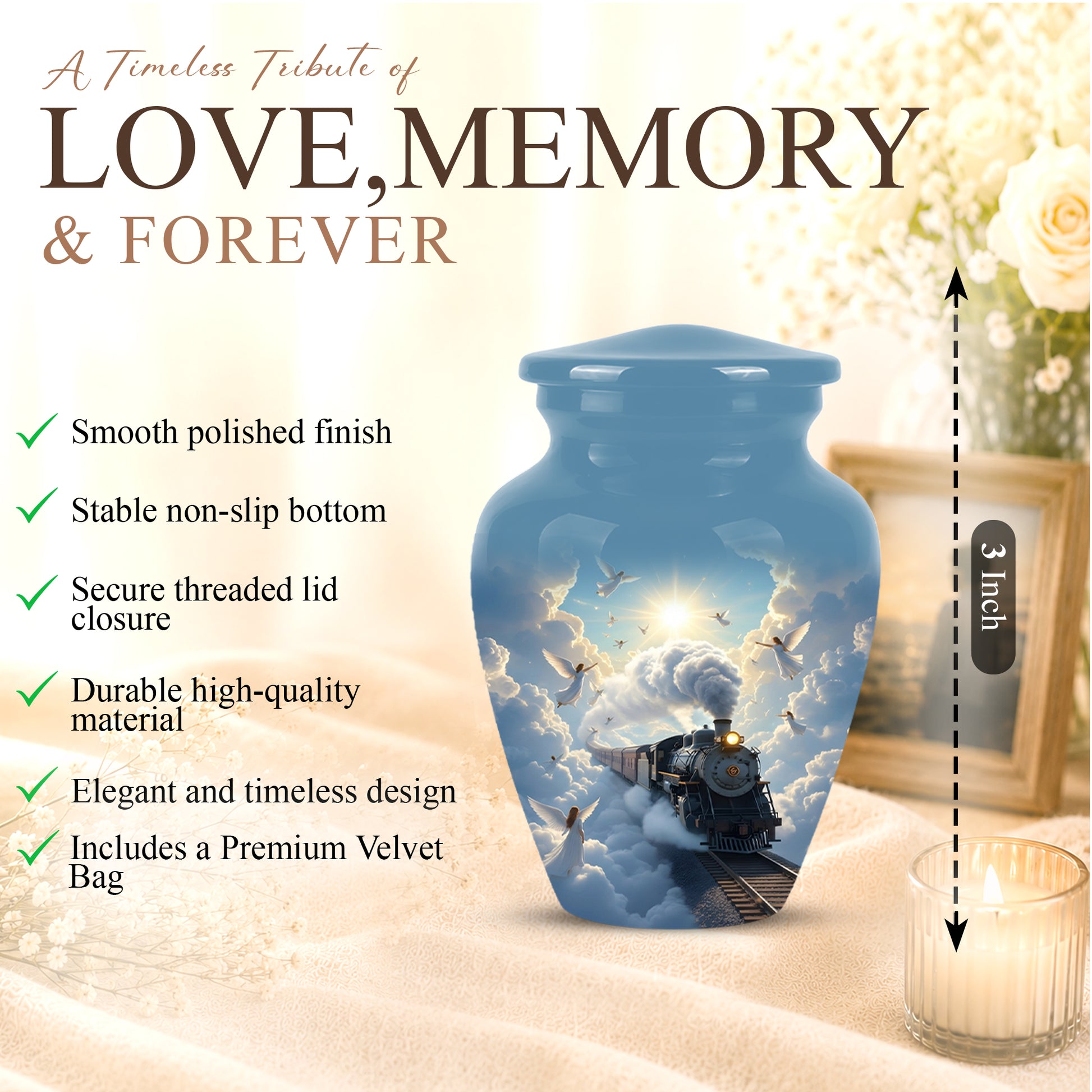 Heavenly Train Cremation Urn – Angel Clouds Memorial Urns For Ashes