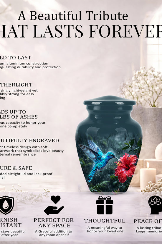 Blue Hummingbird With Red Flower - Personalized Memorial Urns For Ashes