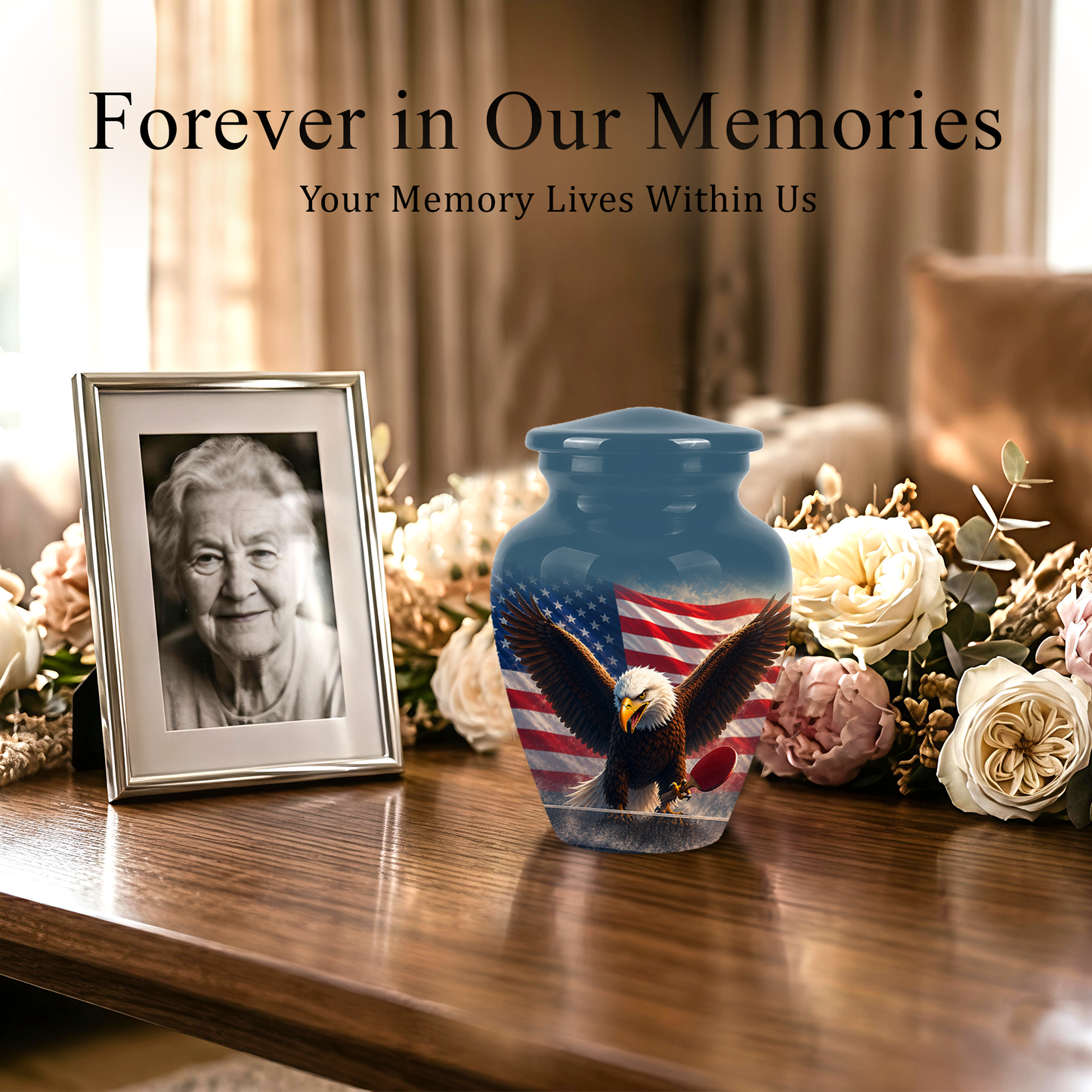 Flying Eagle With American Flag Urn - Patriotic Funeral Memorial Urns