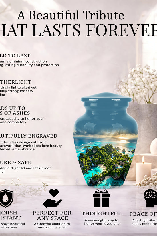 Beach Island Cremation Urn For Human Ashes - Adult Size Memorial Urns